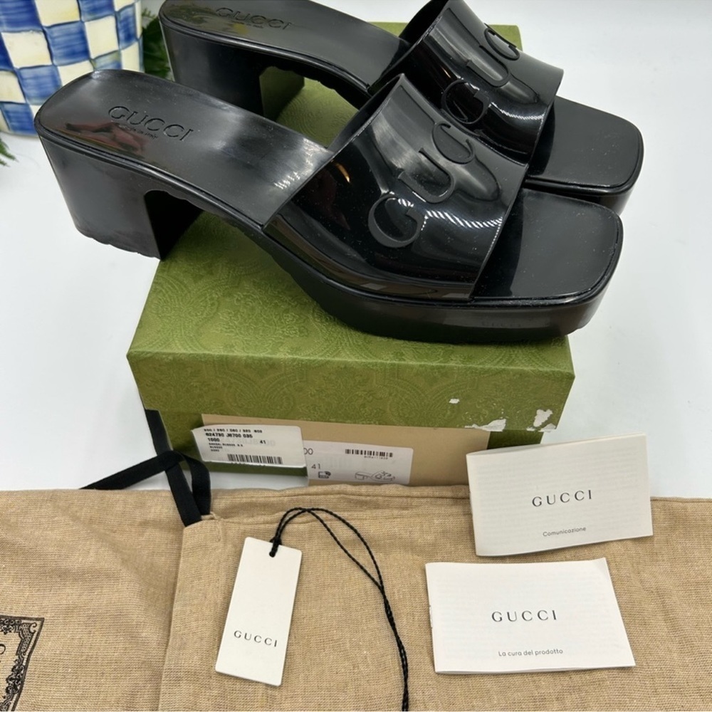 Gucci Black Women's Slide Sandals low heel. Size 41 made in Italy. - Picture 3 of 12